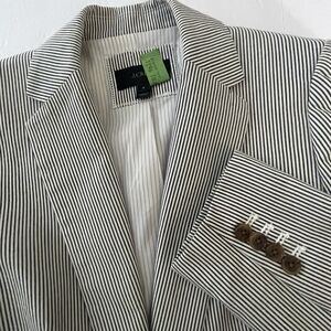 J Crew Pinstripe Blazer Women's Size 4 Gray/Blue Stripes White Nautical Academia